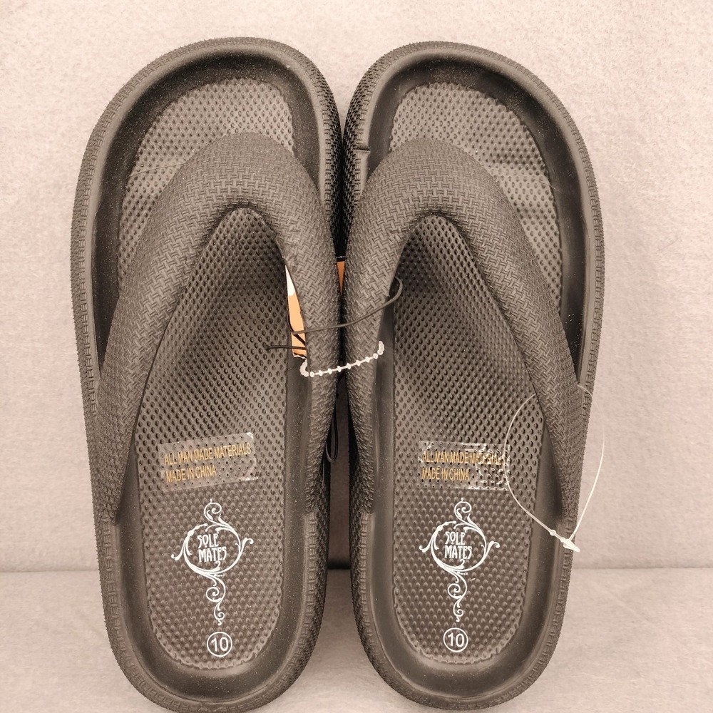 Sole Mates Flip Flops Thongs Sandals Mens Size 10 Black Rubber Thick Sole Beach